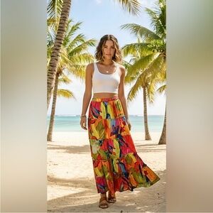 Sam & Jess Multi Floral Tiered Maxi Skirt Size XS Colorful Indie Kidcore